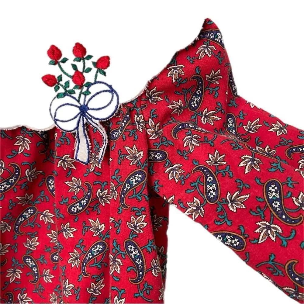 Vintage Little Bitty Red Paisley Baby Dress with White Collar in Size 24M